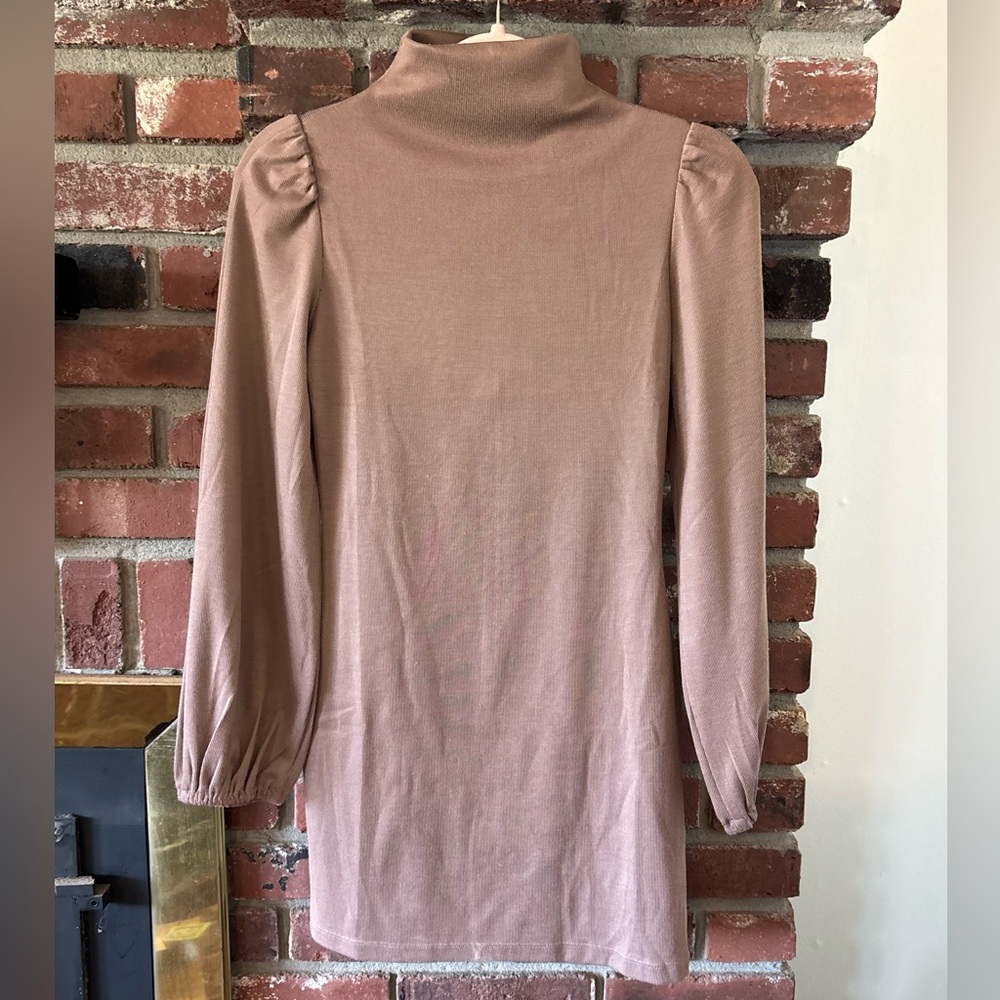 NWT Dusty Rose High Neck Long Sleeve Mini Dress with Puff Shoulders Size Small